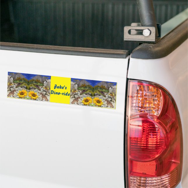 Sunflower Floral Dinosaur  Bumper Sticker (On Truck)
