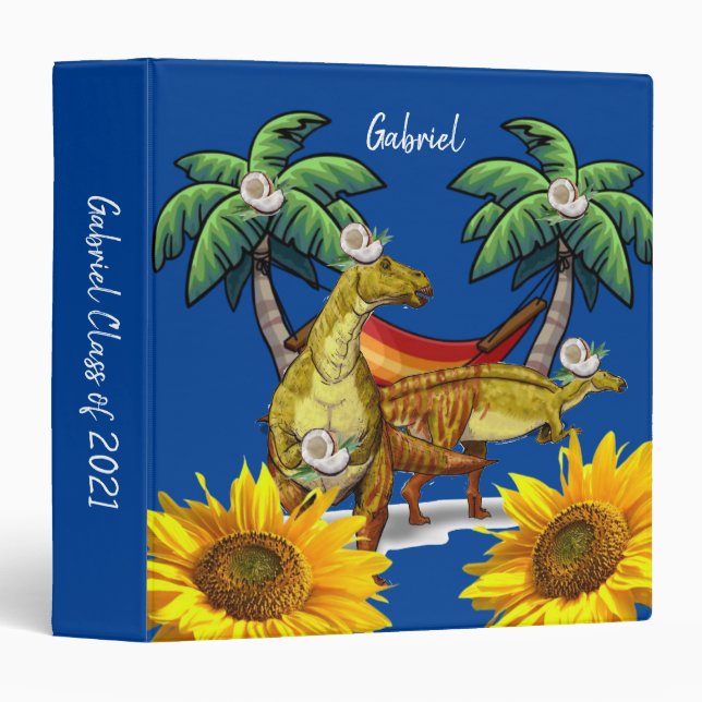 Sunflower Floral Dinosaur Class 2021 Avery Binder (Front/Spine)