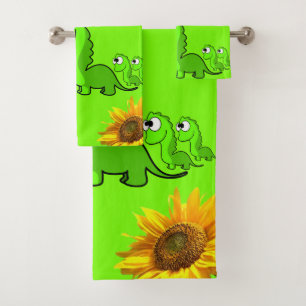 Sunflower Floral Dinosaur Green Bath Towel Sets
