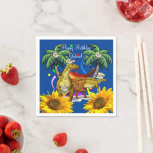 Sunflower Floral Dinosaur Paper Napkins