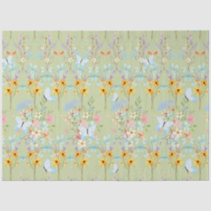 Sunflower Floral Easter Butterfly Green Decoupage Tissue Paper