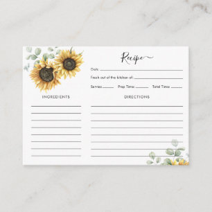 Sunflower Floral Eucalyptus Bridal Shower Recipe Enclosure Card