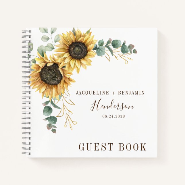 Sunflower Floral Eucalyptus Foliage Wedding Notebook (Front)