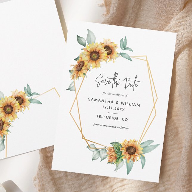 Sunflower Floral Eucalyptus Geometric Save The Date (Sunflower Floral Eucalyptus Geometric Save The Date)