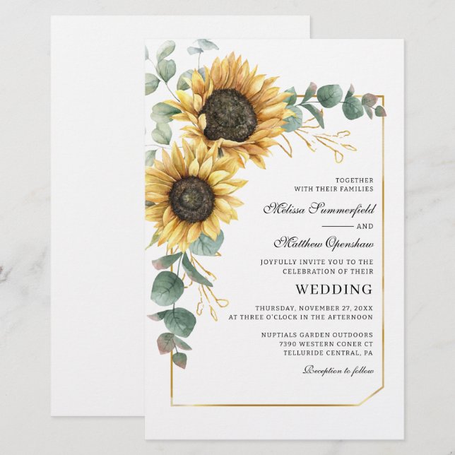 Sunflower Floral Eucalyptus Greenery Wedding (Front/Back)