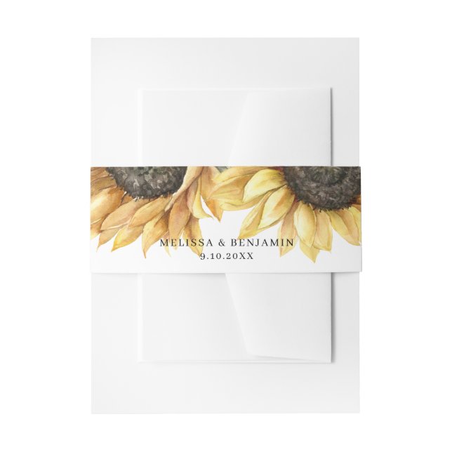 Sunflower Floral Eucalyptus Greenery Wedding Invitation Belly Band (Front Example)