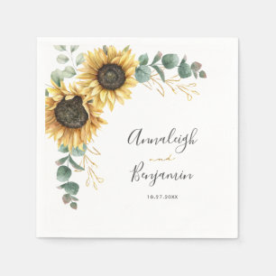 Sunflower Floral Eucalyptus Greenery Wedding Paper Napkin