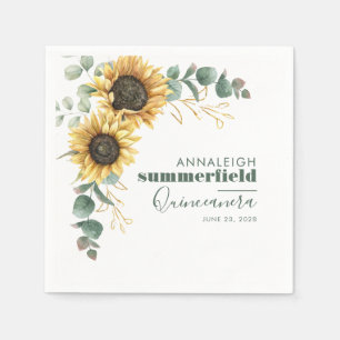 Sunflower Floral Eucalyptus Quinceanera 15th Party Napkin