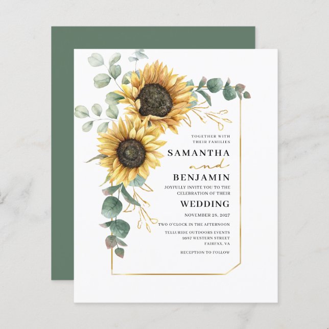 Sunflower Floral Eucalyptus Wedding Invitation (Front/Back)