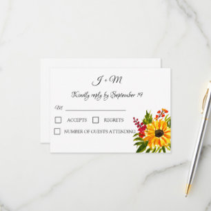 Sunflower Floral Fall Watercolor Wedding RSVP Card