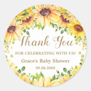 Sunflower Floral Favour Bridal Baby Shower Birthda Classic Round Sticker