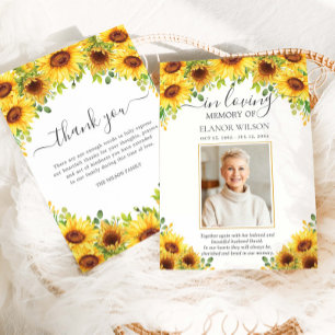 Sunflower Floral Flowers Photo Funeral Memorial Thank You Card
