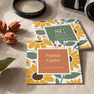 Sunflower Floral Frame Square Business Card