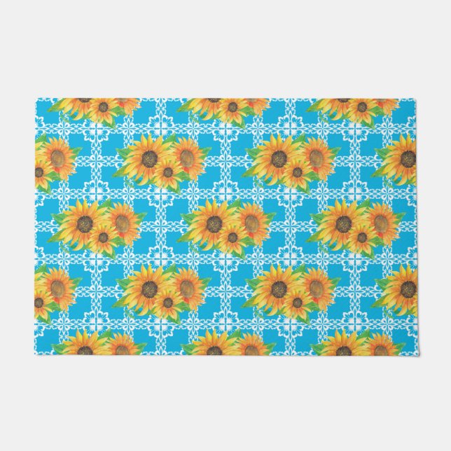 Sunflower Floral Frog Doormat (Front)