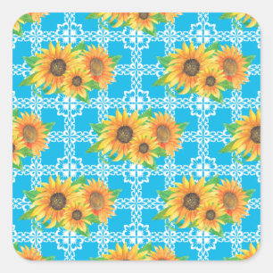 Sunflower Floral Frog Square Sticker
