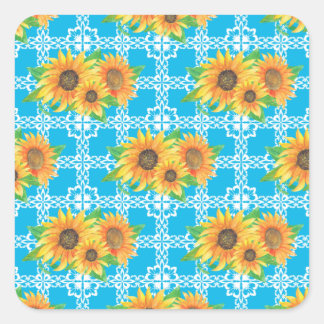 Sunflower Floral Frog Square Sticker