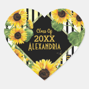 Sunflower Floral Garden Graduation Heart Sticker