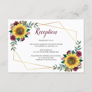 Sunflower Floral Geometric Wedding Reception Enclosure Card
