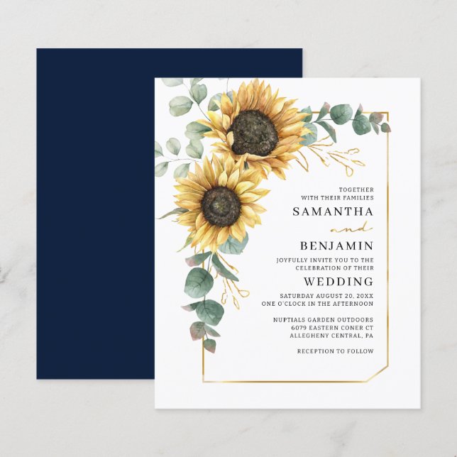 Sunflower Floral Greenery Wedding Invitation (Front/Back)