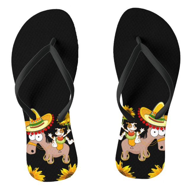 Sunflower Floral Horse  Flip Flops (Footbed)