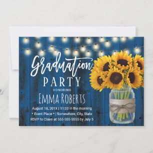 Sunflower Floral Jar Rustic Navy Barn Graduation Invitation