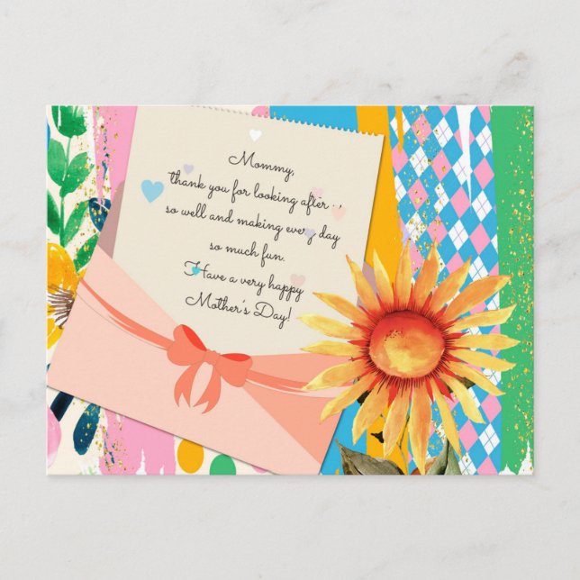 Sunflower Floral Letter Envelope Mother's Day Postcard (Front)