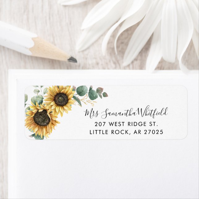 Sunflower Floral Modern Script Return Address (Insitu)