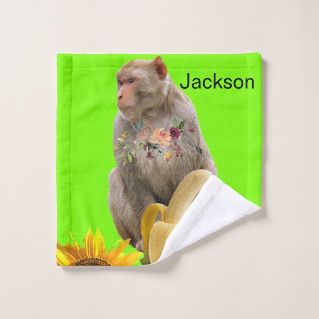 Sunflower Floral Monkey Green Bath Towel Sets (Wash Cloth)