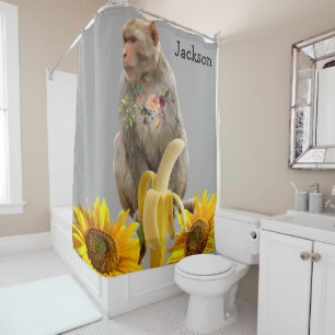 Sunflower Floral Monkey  Shower Curtain