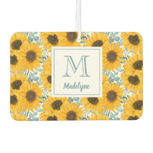 Sunflower Floral Monogram Name Personalized Air Freshener