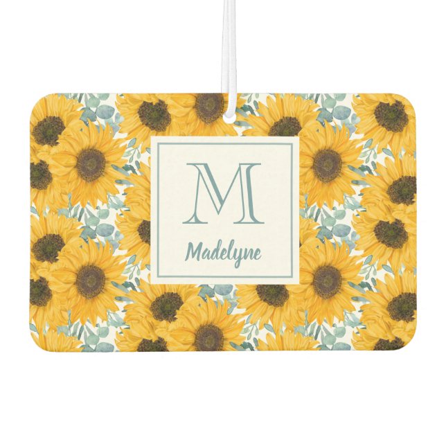Sunflower Floral Monogram Name Personalized Air Freshener (Front)