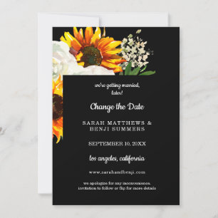 Sunflower Floral on Black Change the Date 2 Invitation