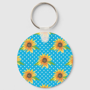 Sunflower Floral Outline Keychain