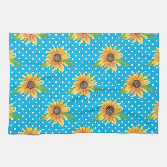 Sunflower Floral Outline Kitchen Towel (Horizontal)