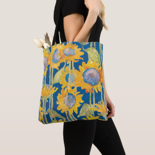 Sunflower Floral Pattern Blue Tote Bag