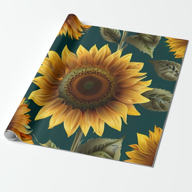 Sunflower Floral Pattern design Gift Wrapping Paper (Unrolled)