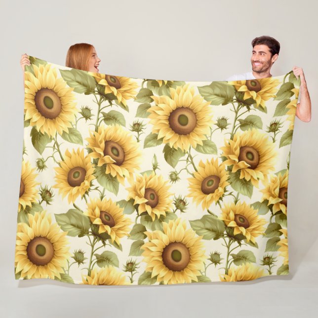Sunflower Floral Pattern  Fleece Blanket (In Situ)