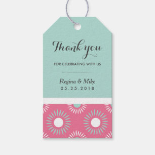 Sunflower Floral Pattern Gift Tag Pink and Blue