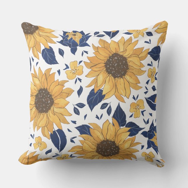 Sunflower Floral Pattern Throw Pillow (Front)