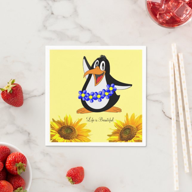 Sunflower Floral Penguin Paper Napkins (Insitu)