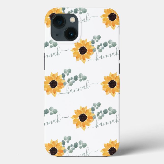 Sunflower Floral Personalized Name Case-Mate iPhone Case (Back)