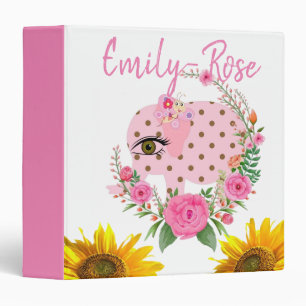 Sunflower Floral Pink Elephant  Avery Binder