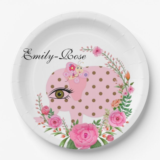 Sunflower Floral Pink Elephant Paper Plates (Front)