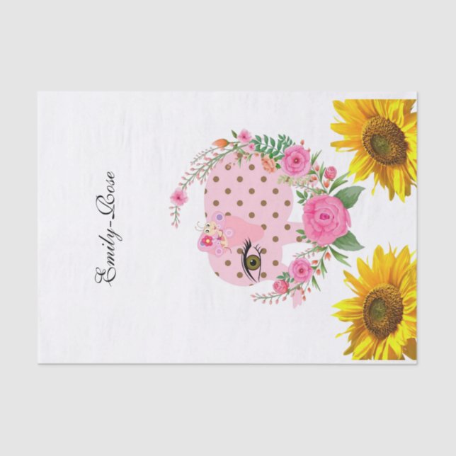 Sunflower Floral Pink Elephant Tissue Paper (Front)