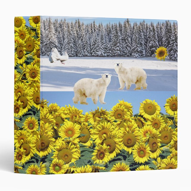 Sunflower Floral Polar Bear  Avery Binder (Front/Spine)