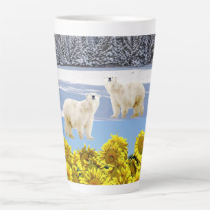 Sunflower Floral Polar Bear Dove  Latte Mug