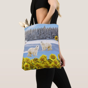 Sunflower Floral Polar Bear Tote Bag
