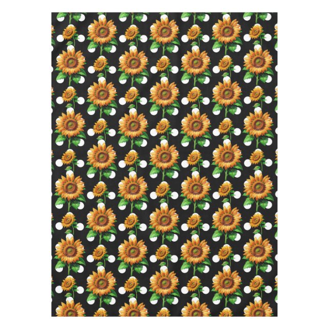 Sunflower Floral Polka Dots Tablecloth (Front)
