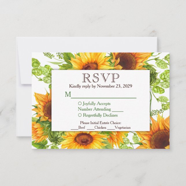 Sunflower Floral RSVP Réponse du Mariage avec repa (Devant)