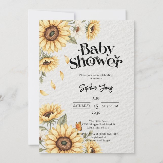 Sunflower Floral Rustic Baby Shower Invitation (Front)